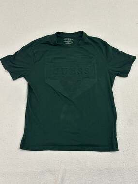 GUESS Men's Eco Short Sleeve Embossed Triangle Logo Tee in Dark Green